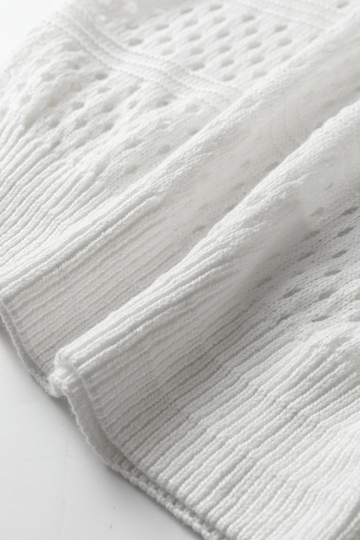 White Hollow Out Knit Round Neck Dolman Sweater