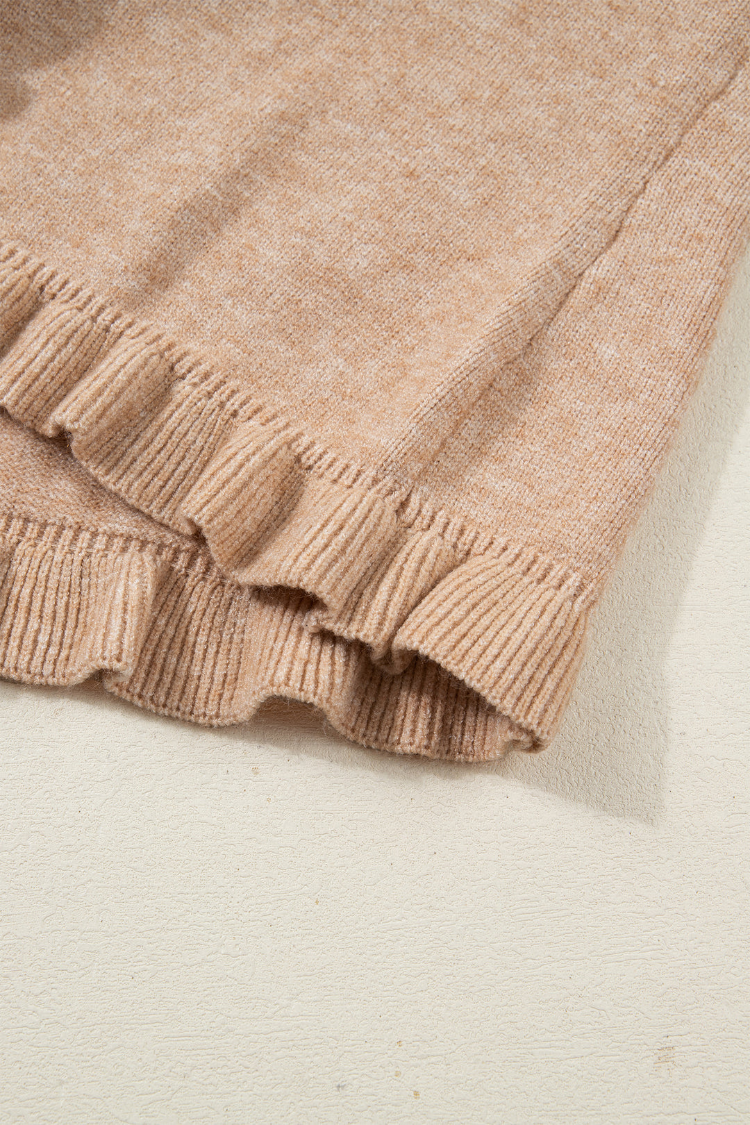 Oatmeal Ruffle Trim Gold Button Sweater Cardigan