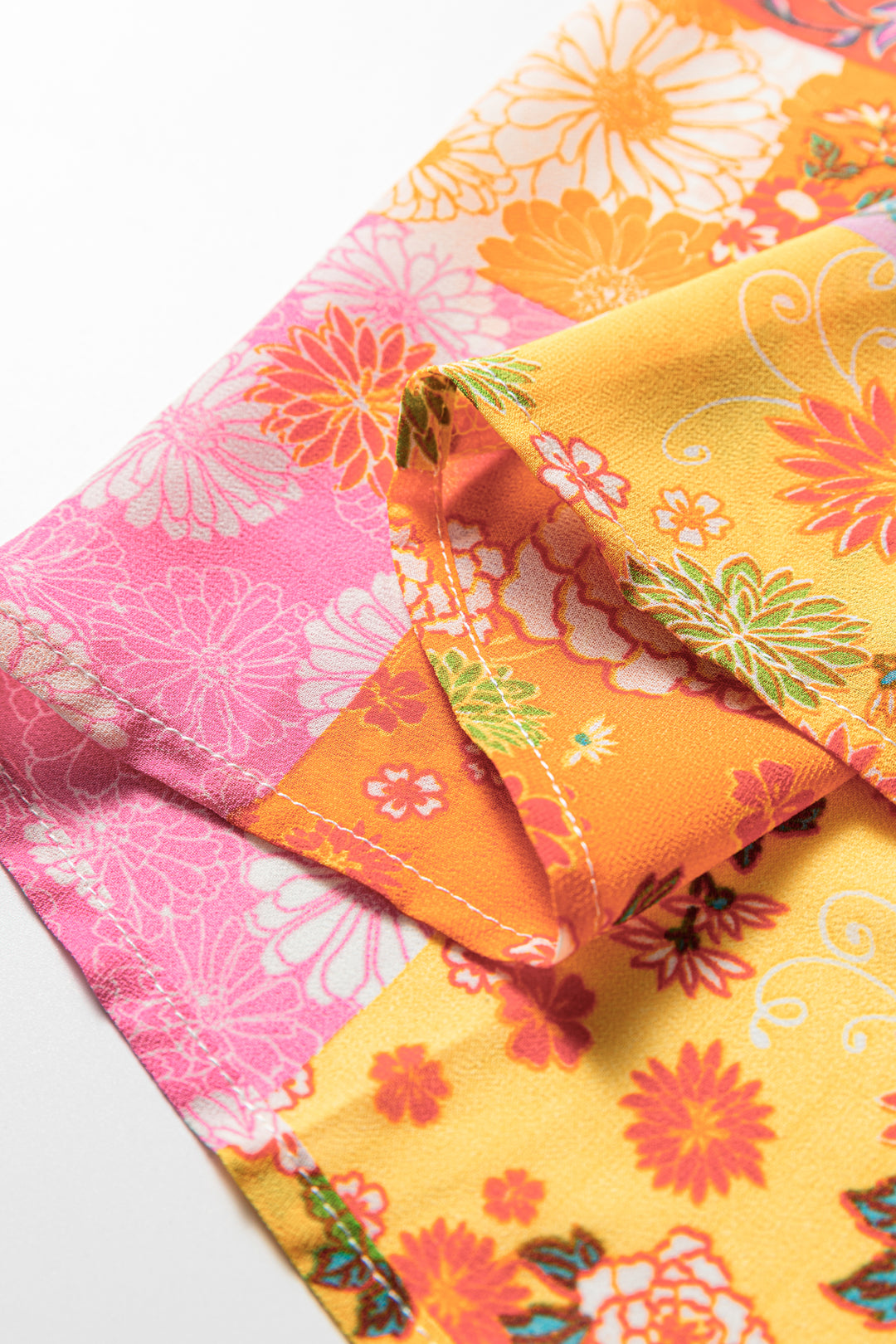 Orange Floral Patchwork Print Cut out Tied Back Bracelet Sleeve Maxi Dress