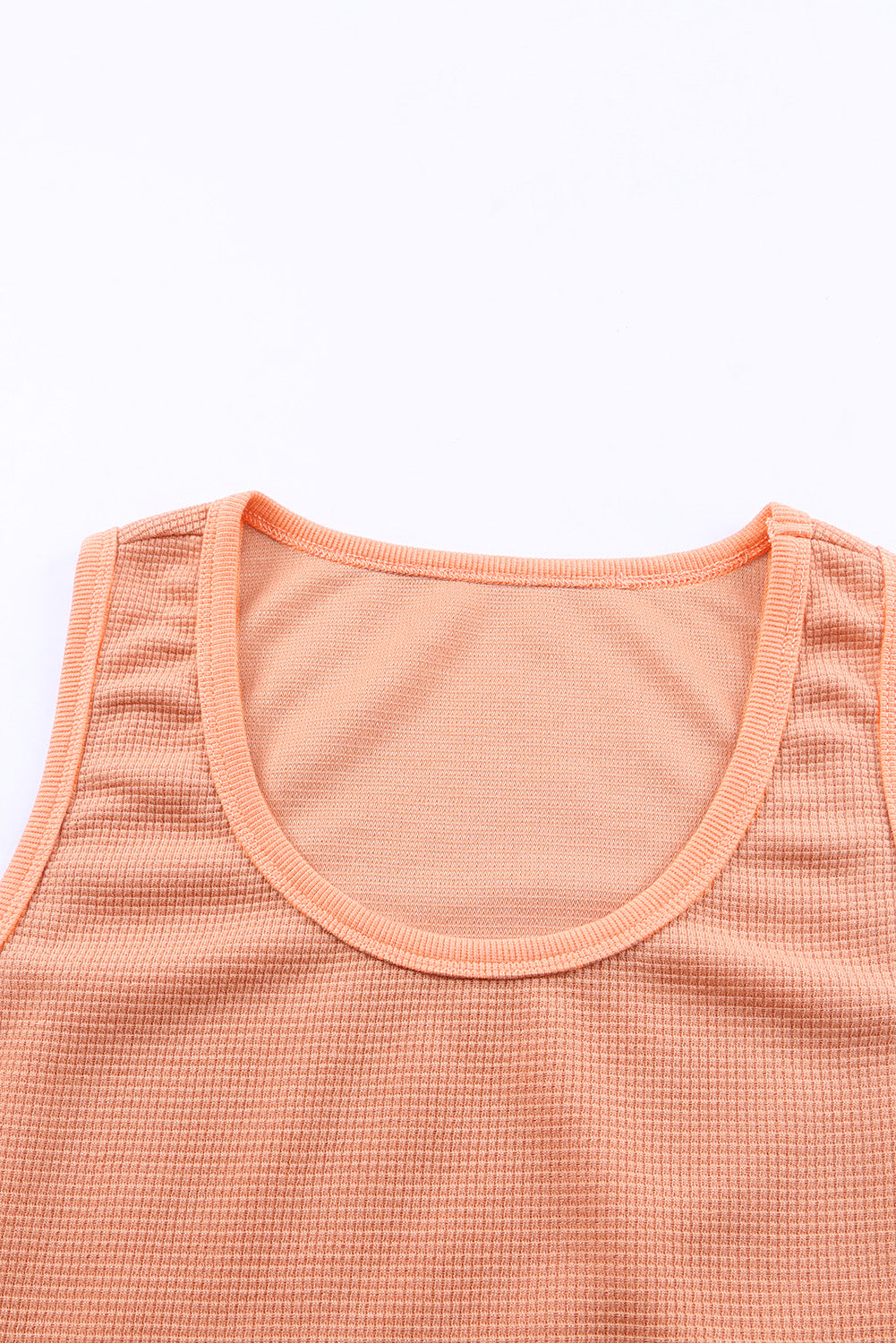 Pink Plain Waffle Knit U Neck Tank Top