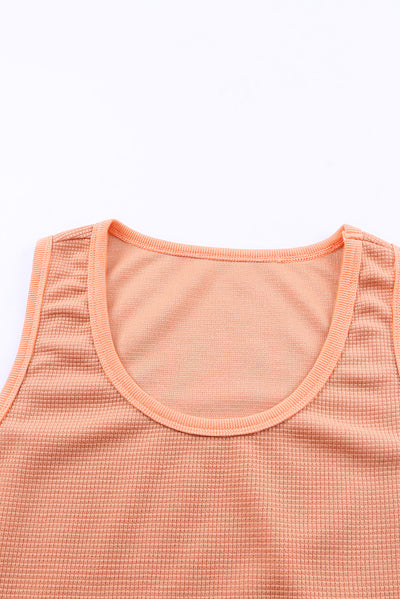 Pink Plain Waffle Knit U Neck Tank Top