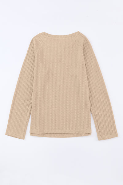 Khaki Ribbed Round Neck Knit Long Sleeve Top