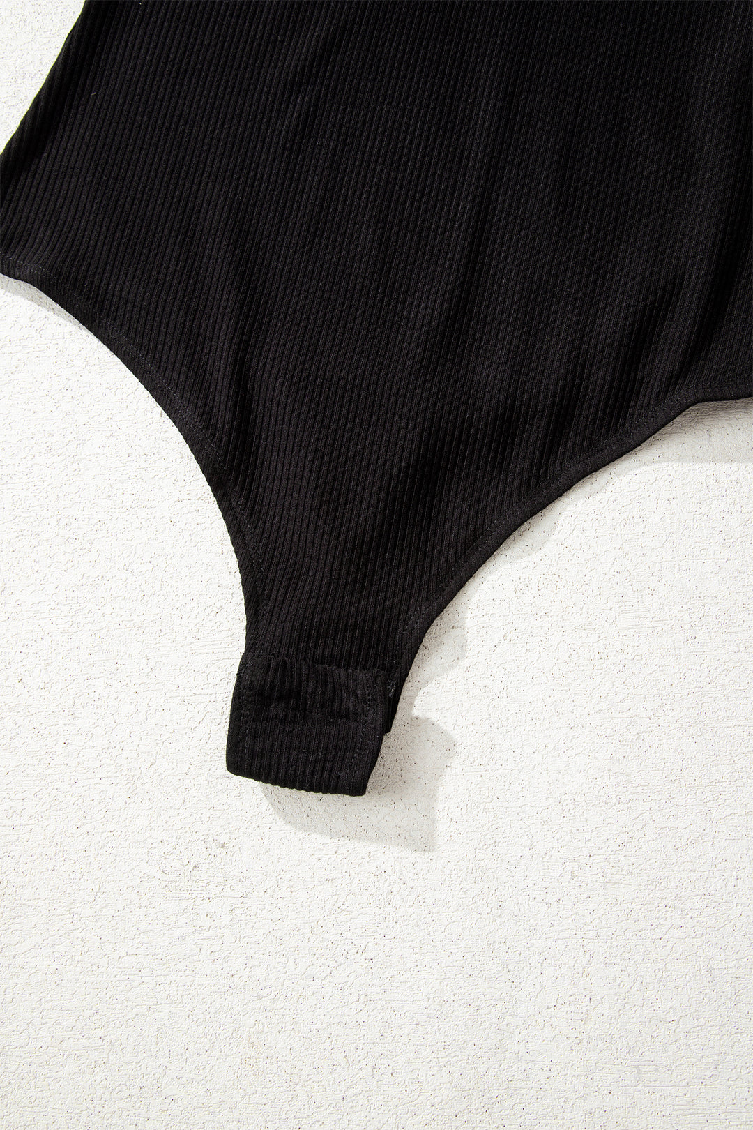 Black Ribbed Long Sleeve Crew Neck Solid Color Bodysuit