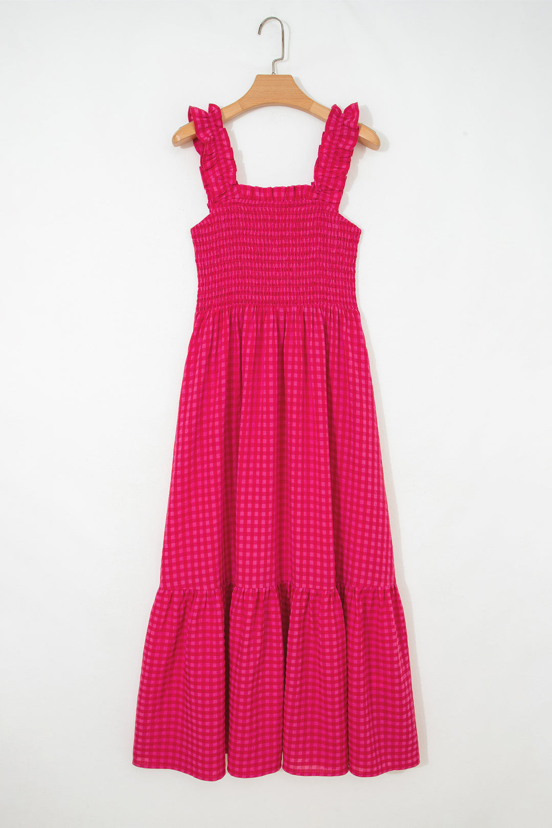 Red Plaid Square Neck Fit-and-flared Vacation Sundress