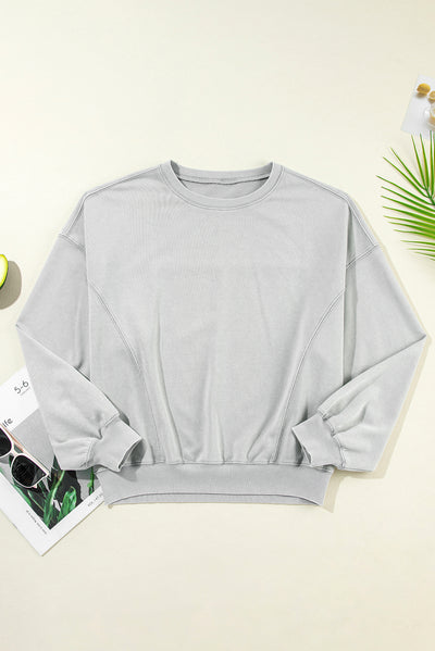 Gray Exposed Seam Batwing Sleeve Drop Shoulder Sweatshirt