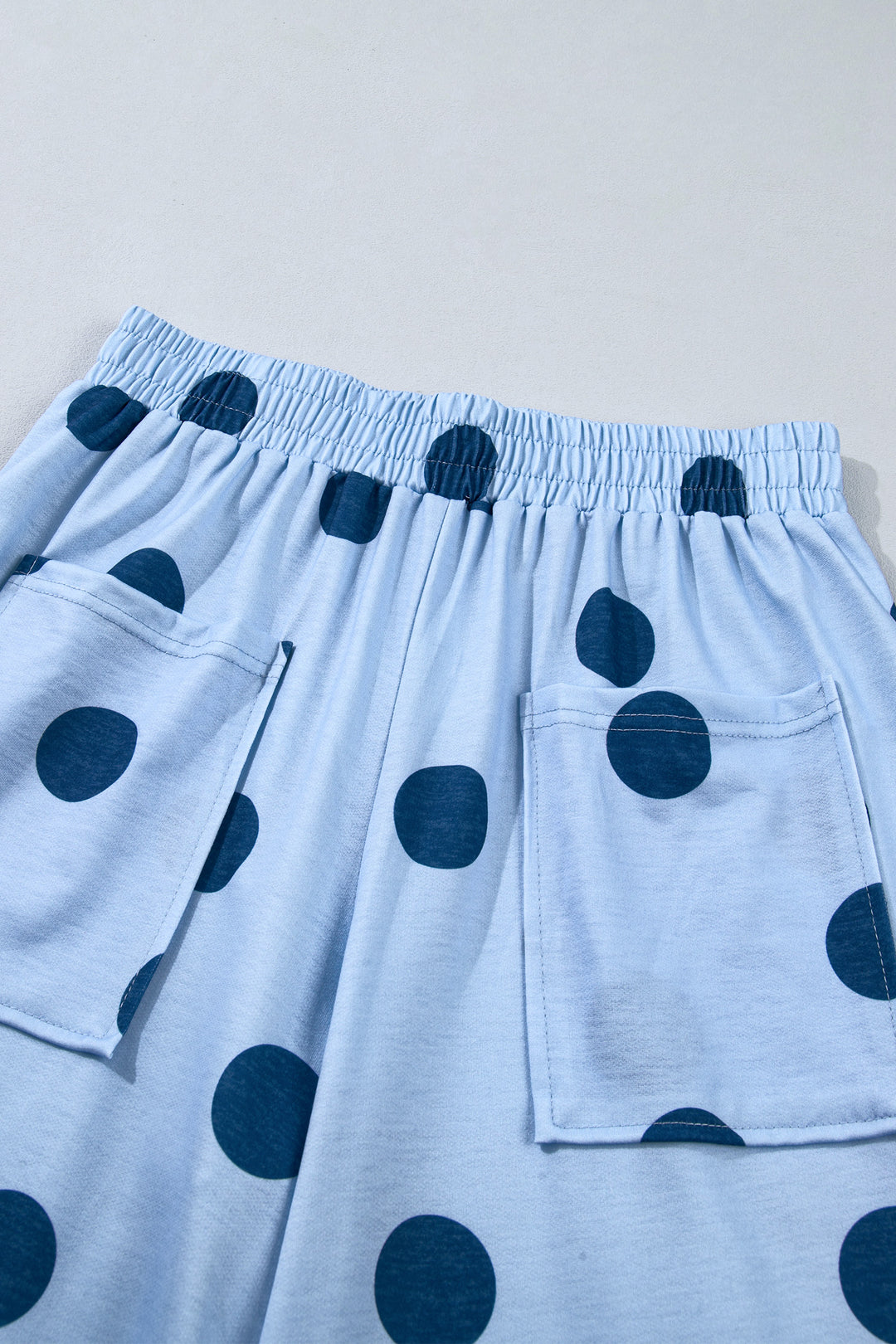 Beige Polka Dot Wide Leg Elastic Waist Casual Pants