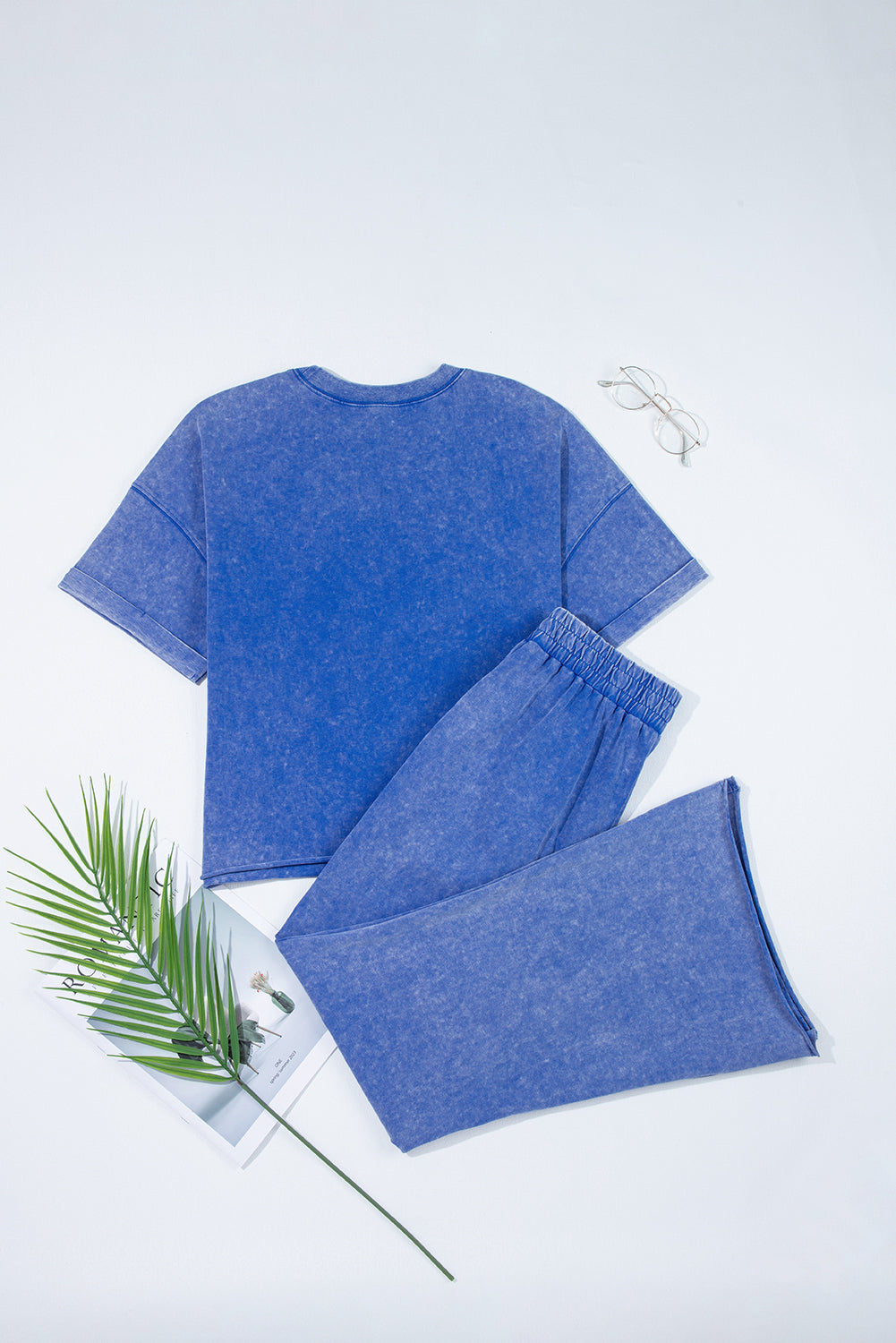 Arabella Acid Wash Star Patched Rolled Trim Pants Set