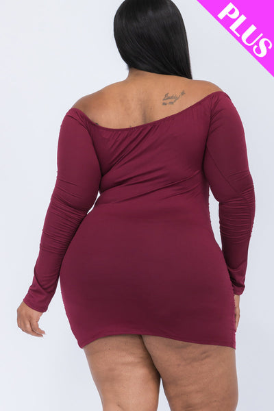 Plus Size Off Shoulder Ruched Long Sleeve Dress (CAPELLA)