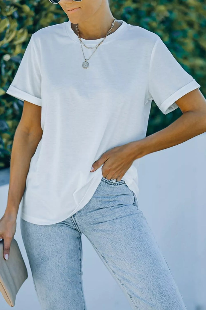 Round Neck Rolled Sleeve T-Shirt