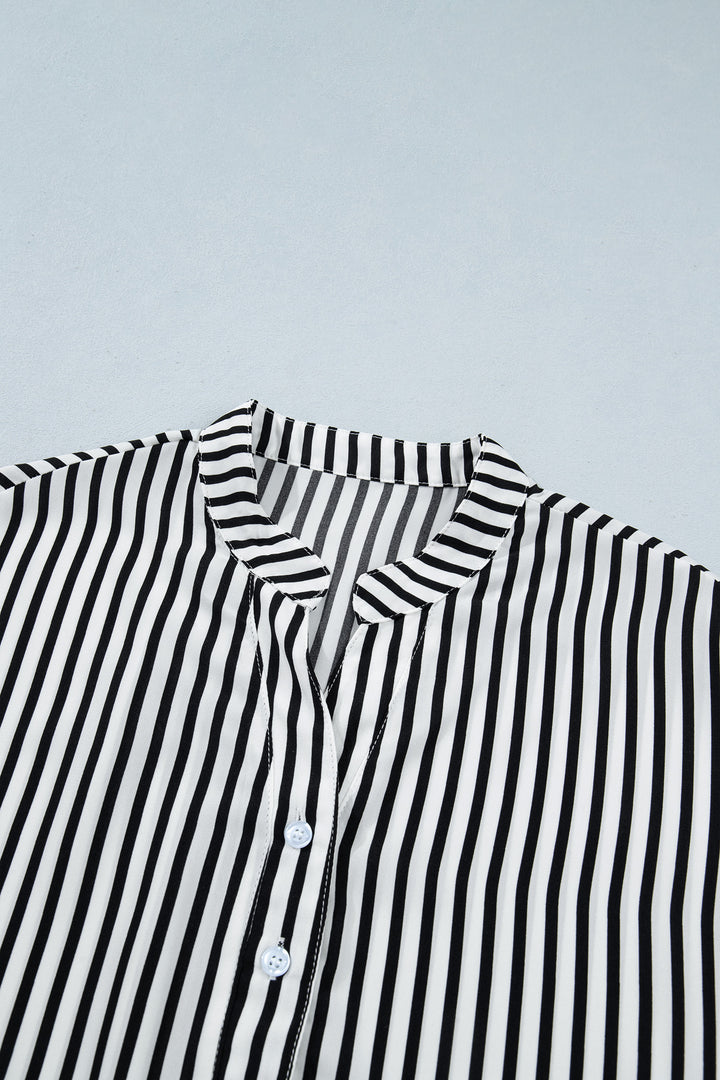 Black Striped Half Sleeve Button-Up Shirt