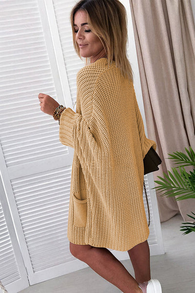 Apricot Oversized Fold Over Sleeve Open Front Cardigan