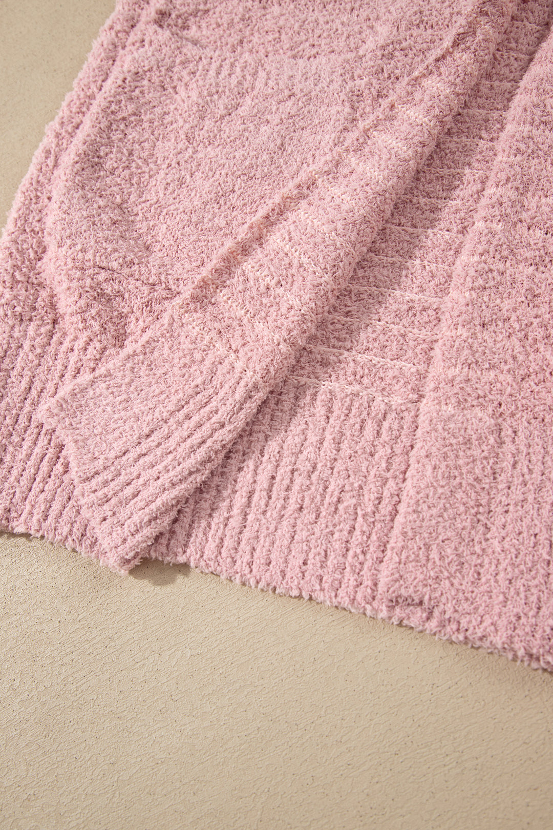 Light Pink Open Front Soft Fuzzy Ribbed Sweater Cardigan