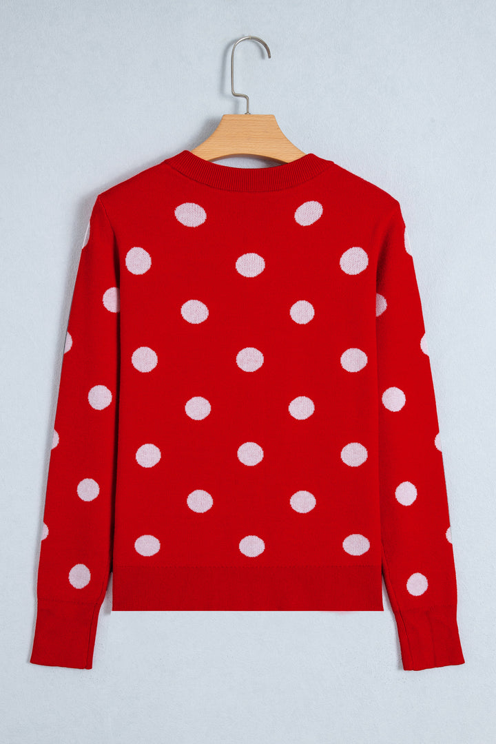 Bluing Casual Polka Dot Button Front Long Sleeve Sweater Cardigan