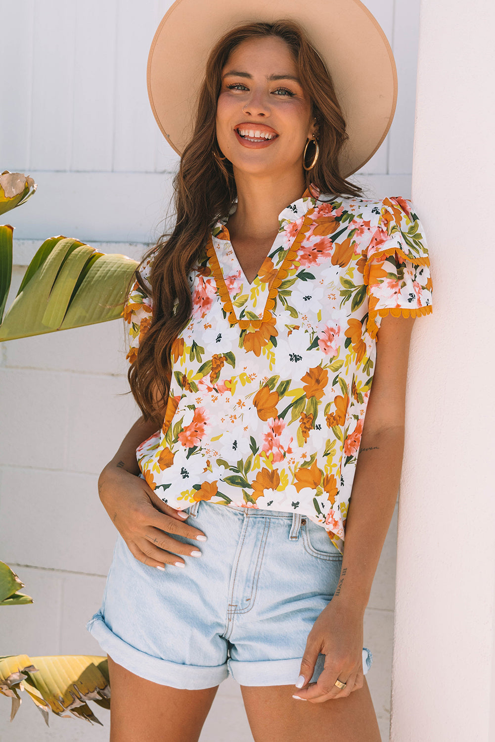 Ailany Short Sleeve Floral Blouse