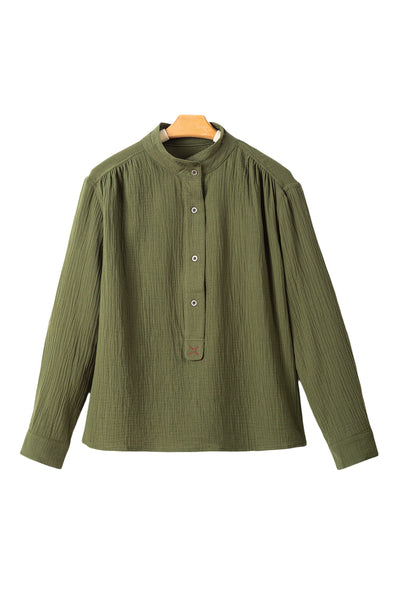 Jungle Green Crinkle Textured Button Up Long Sleeve Shirt