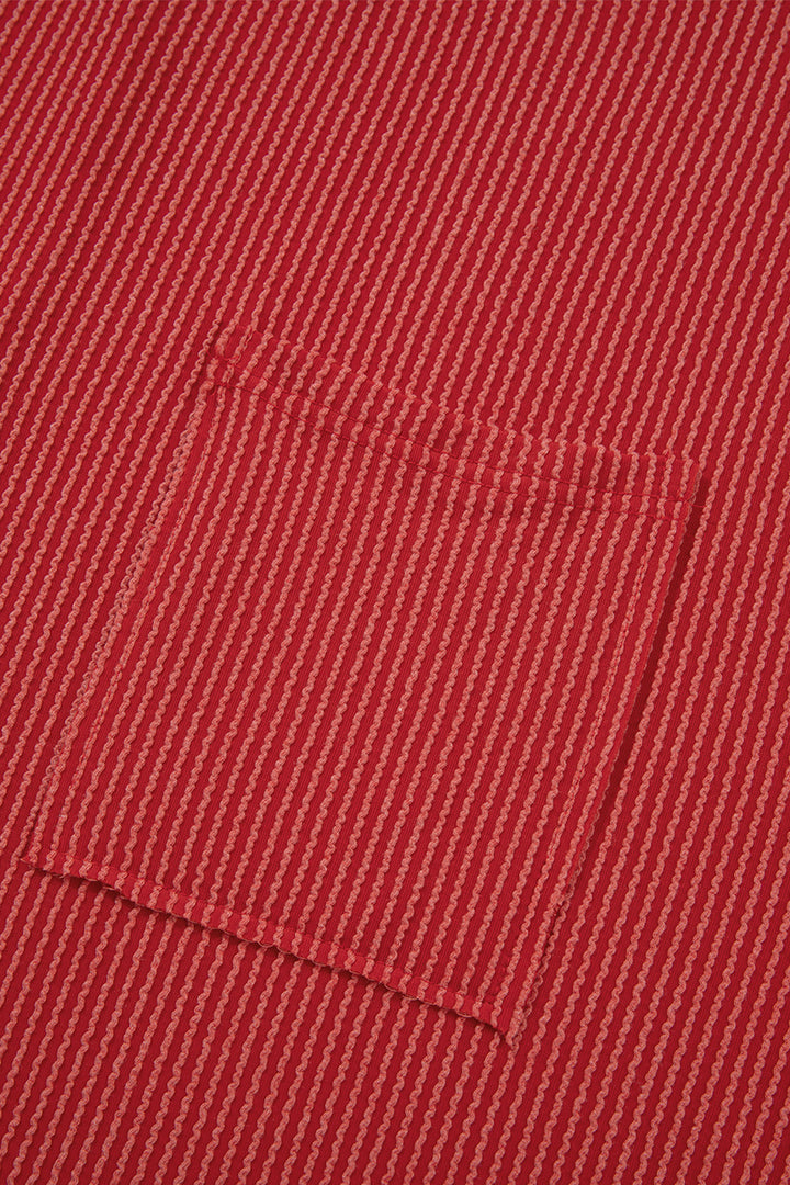 Fiery Red Twist Ribbed Tunic Round Neck Bracelet Sleeve Plus Size Blouse