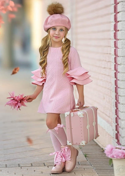 Best Pick Pink Ruffle Sleeve Sweater Dress