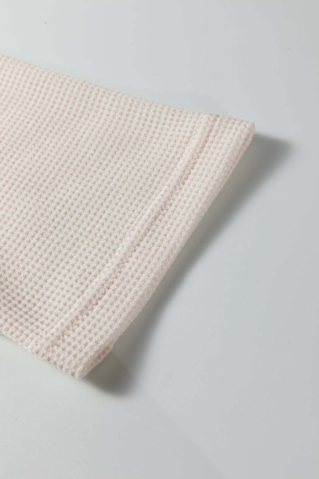 Beige Solid Color Waffle Knit Asymmetric Neck Long Sleeve Top