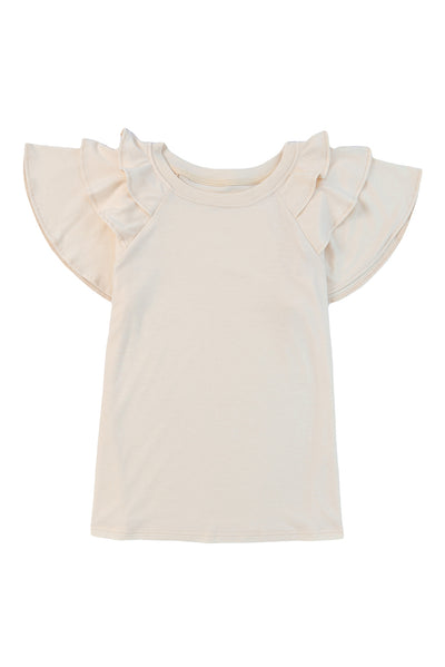 Apricot Plain Tiered Ruffled Short Sleeve T Shirt