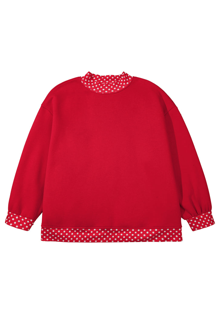 Orange Polka Dot Patchwork Round Neck Plus Size Sweatshirt