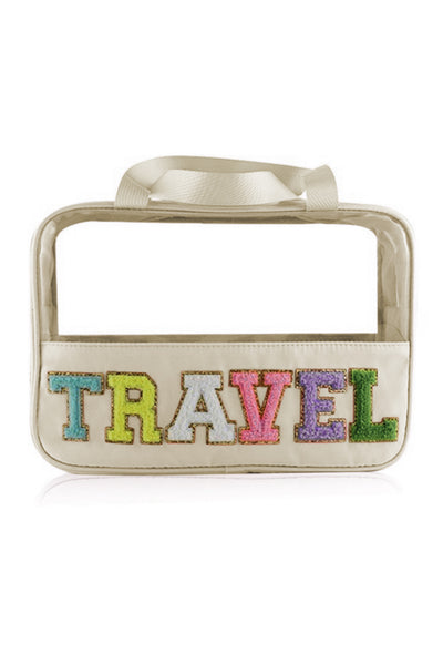 Parchment TRAVEL Chenille Letter Clear PVC Makeup Bag