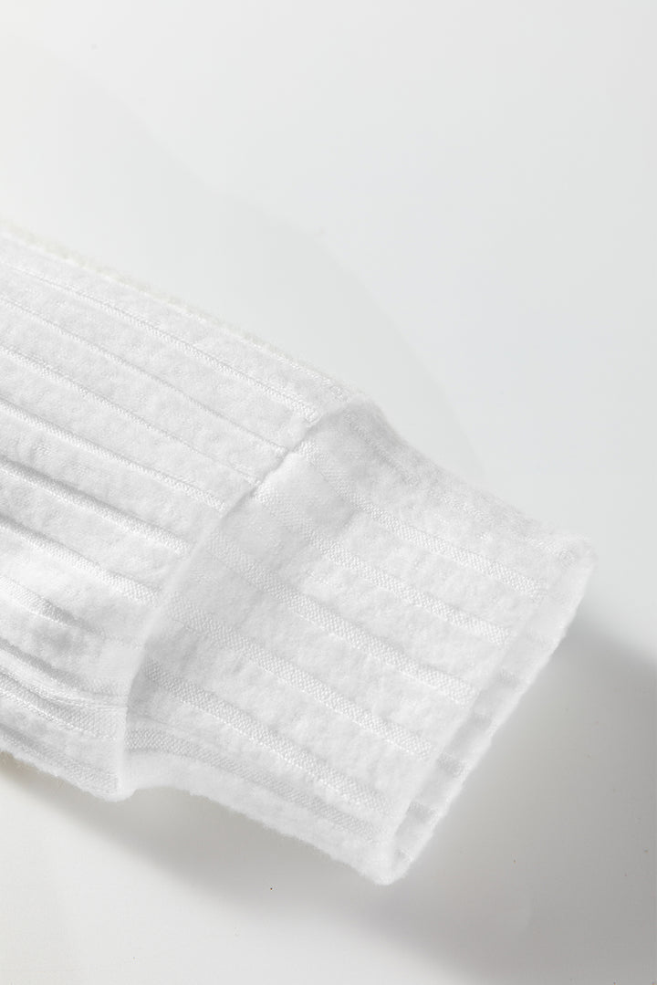 White Ribbed Texture Round Neck Long Sleeve Rounded Hem Knit Top