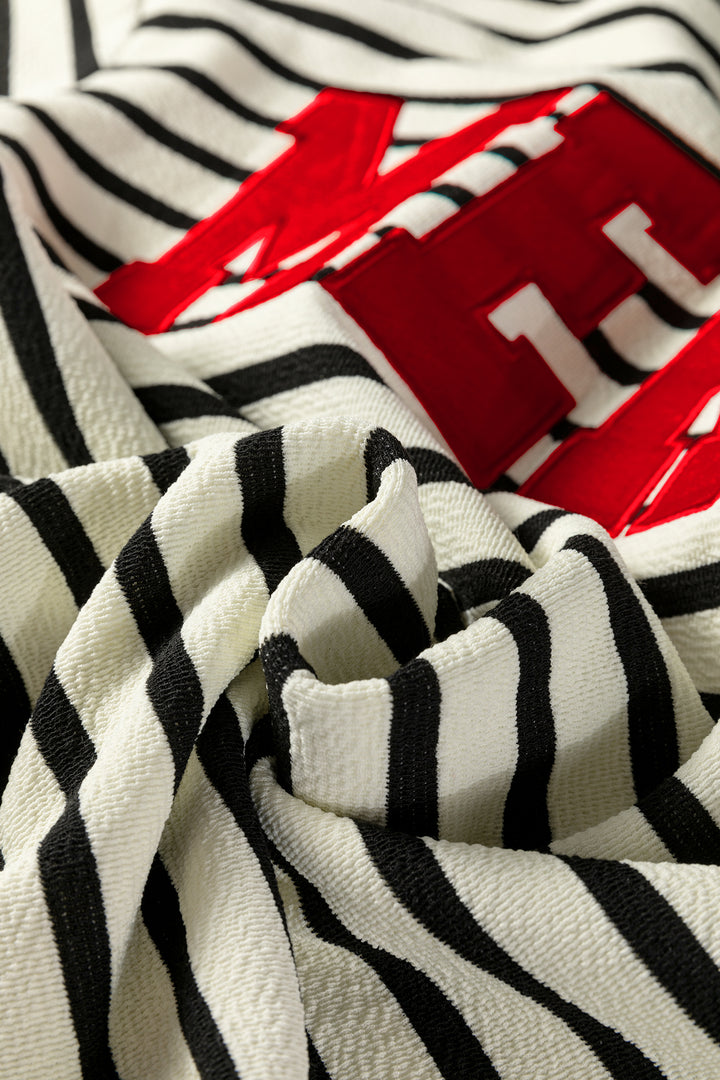 White Stripe Contrast MERRY Letter Christmas Print Drop Shoulder Sweatshirt