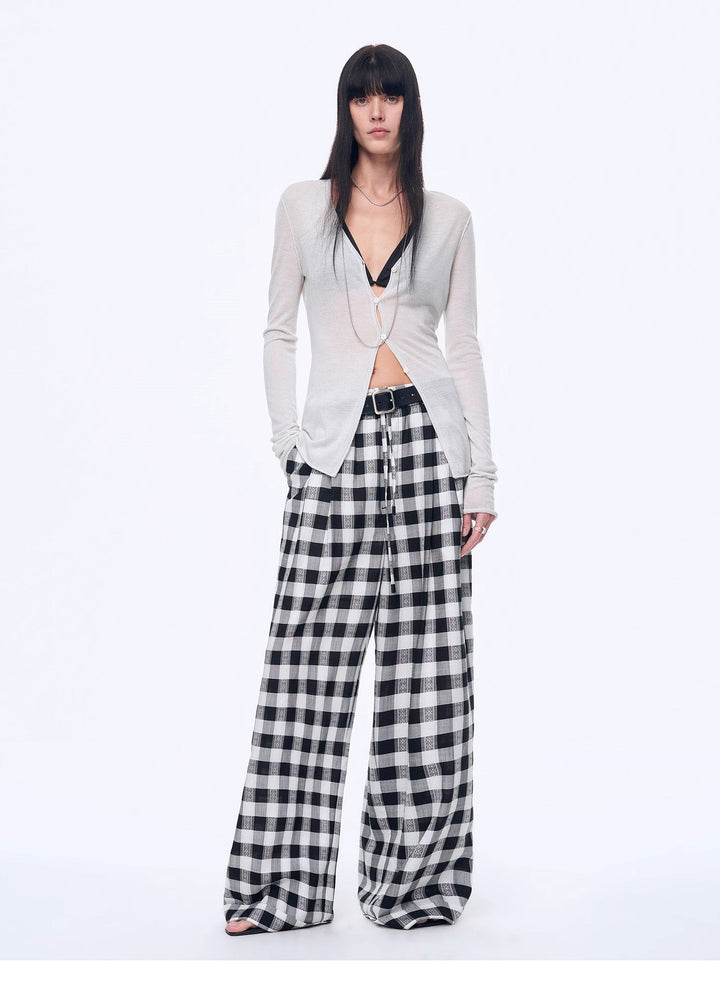 National Style Tencel Acetate Jacquard/Drape Linen Plaid Retro Casual Pants Spring"Plaid Accent"