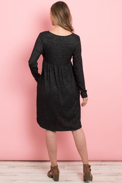 Boat Neck Brushed Hacci Round Hem Dress