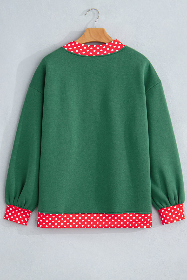 Red Colorblock Polka Dot Contrast Trim Oversized Sweatshirt