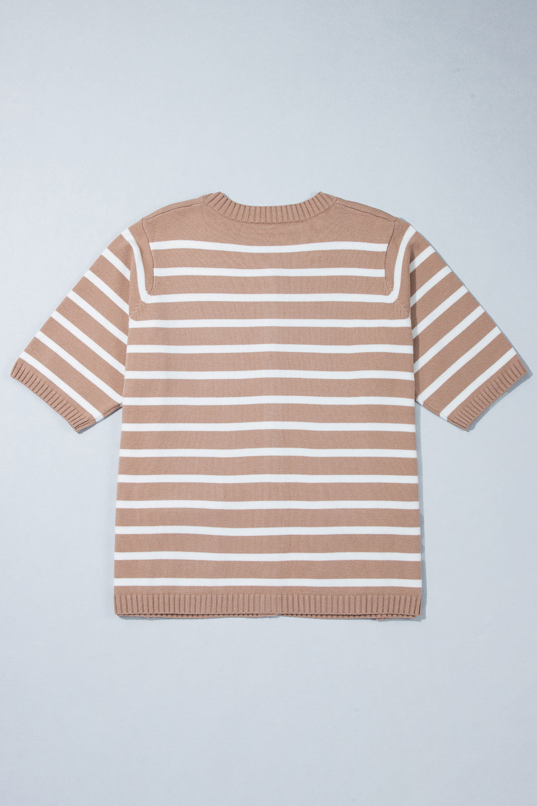Khaki Stripe Button Down Short Sleeve Knit Plus Size Cardigan