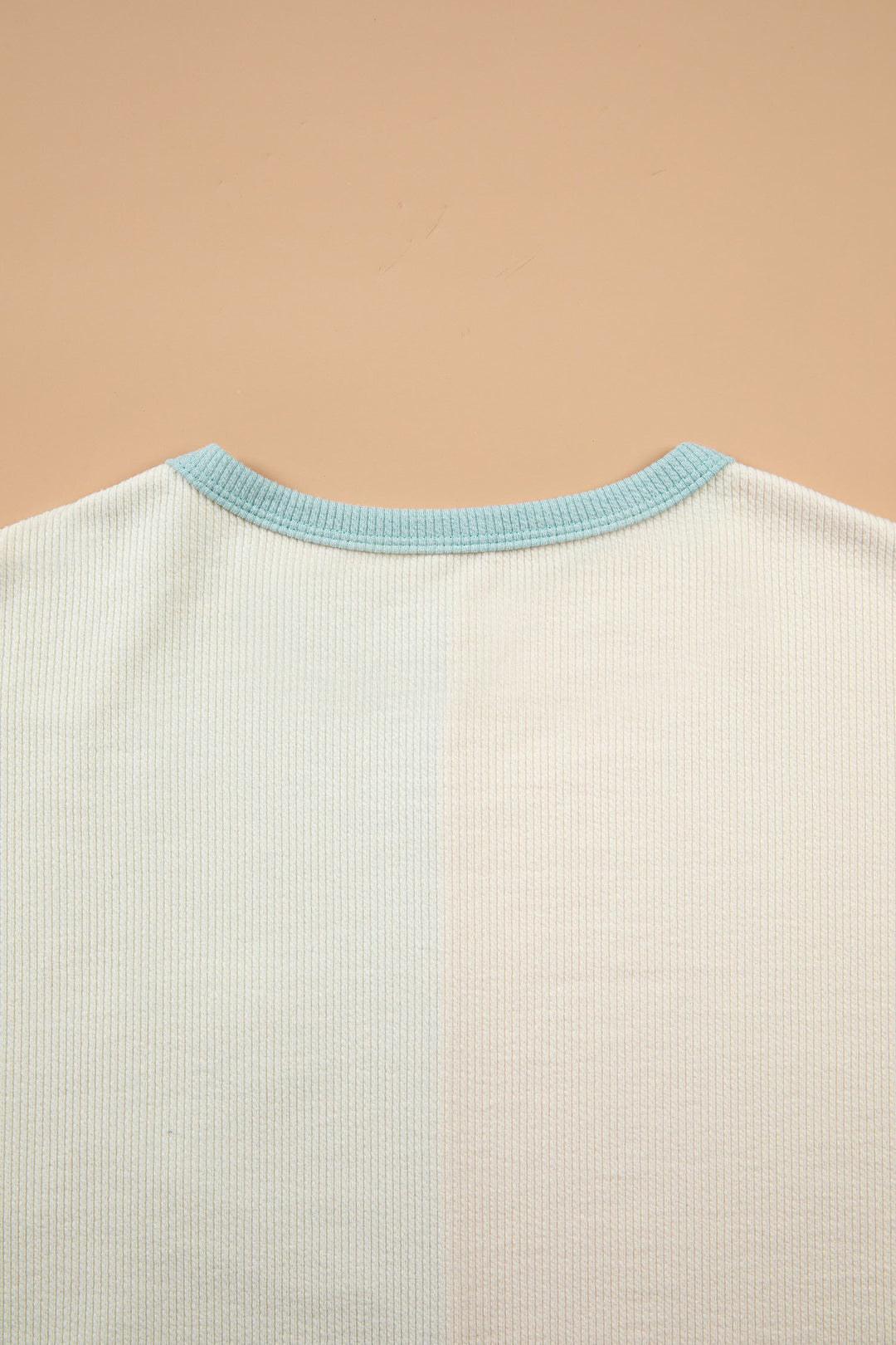 Light Blue Plaid Patchwork Round Neck Long Sleeve Top