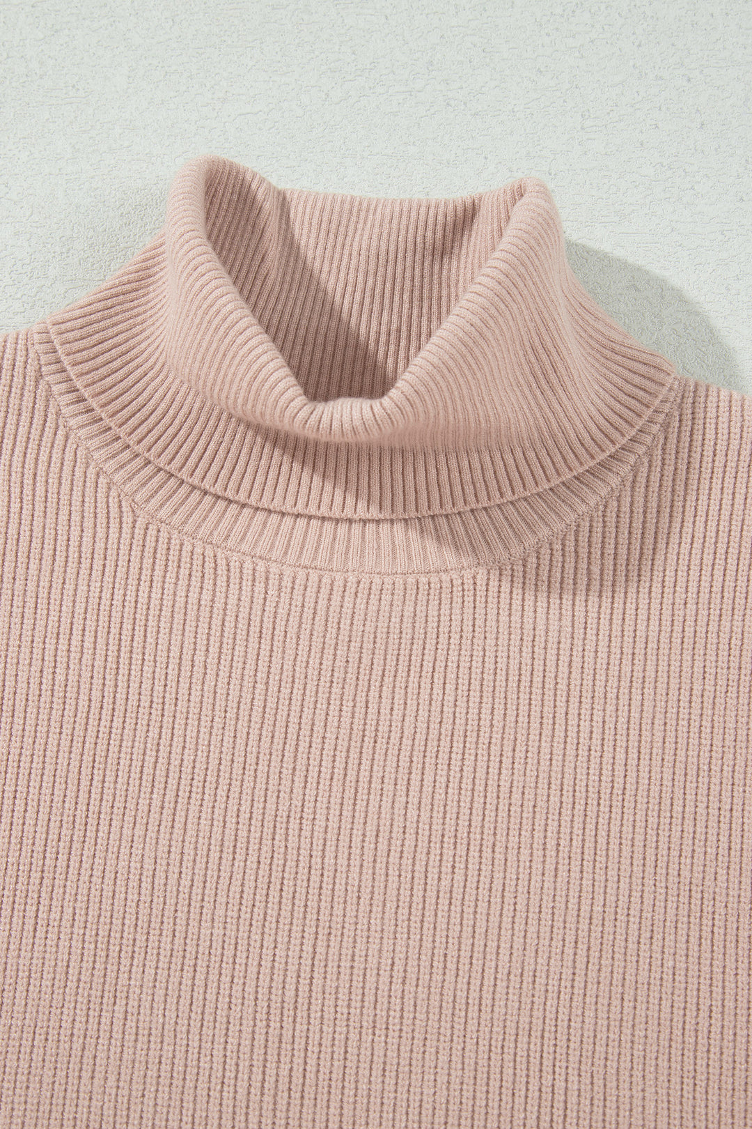 Light French Beige Sleeveless High Neck Knit Split Hem Shift Silhouette Wool Sweater Vest