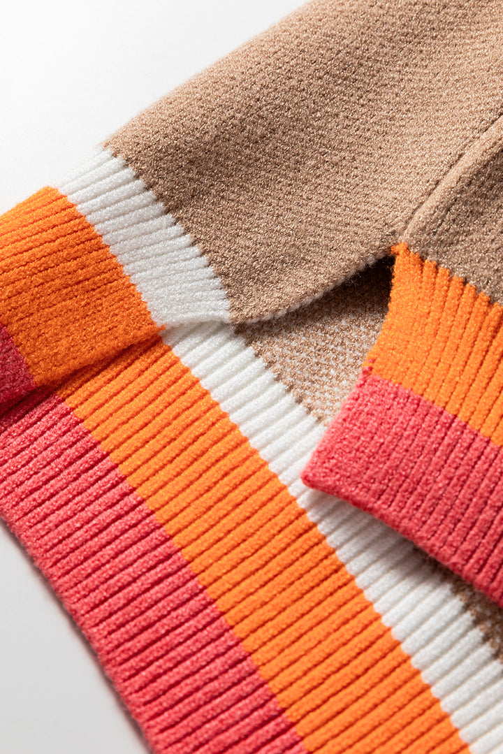 Smoke Gray Big Flower Pattern Contrast Striped Baggy Sweater