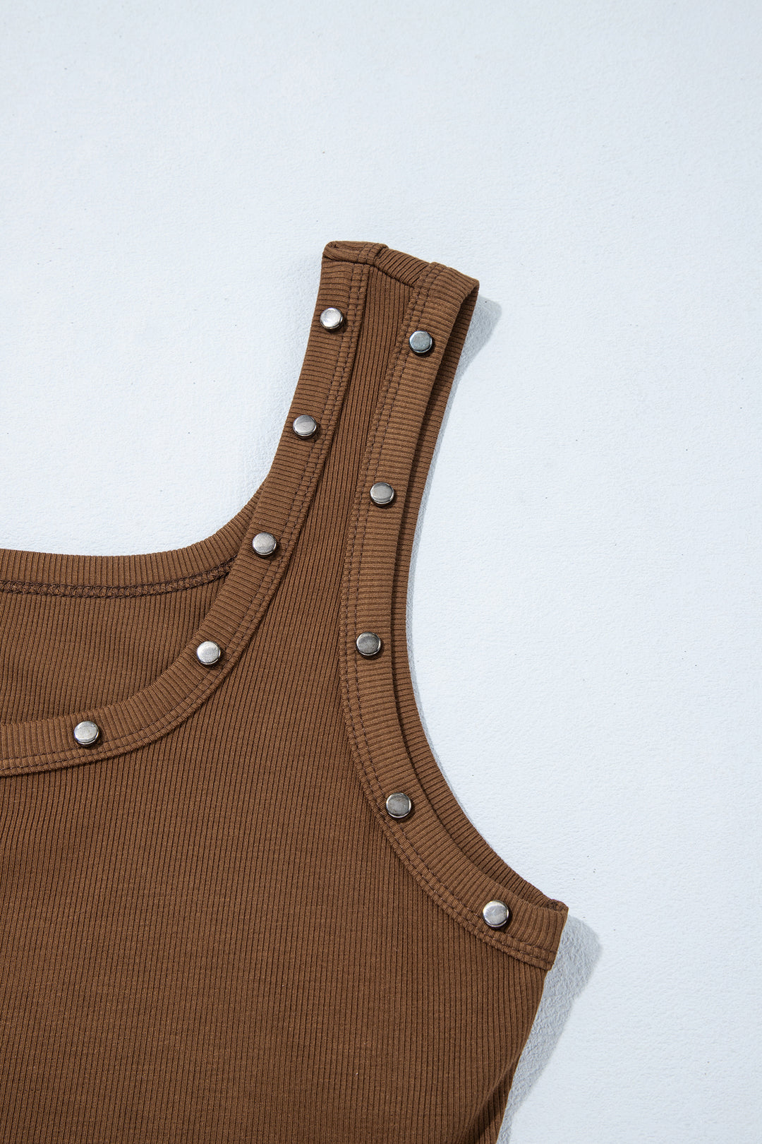 Dark Brown Studded Scoop Neck Ribbed Tank Top