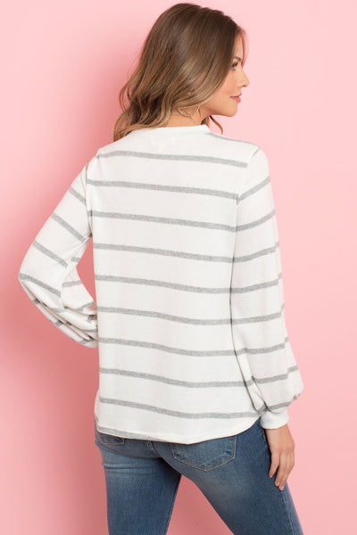 Striped Long Sleeved Round Neck Swing Top