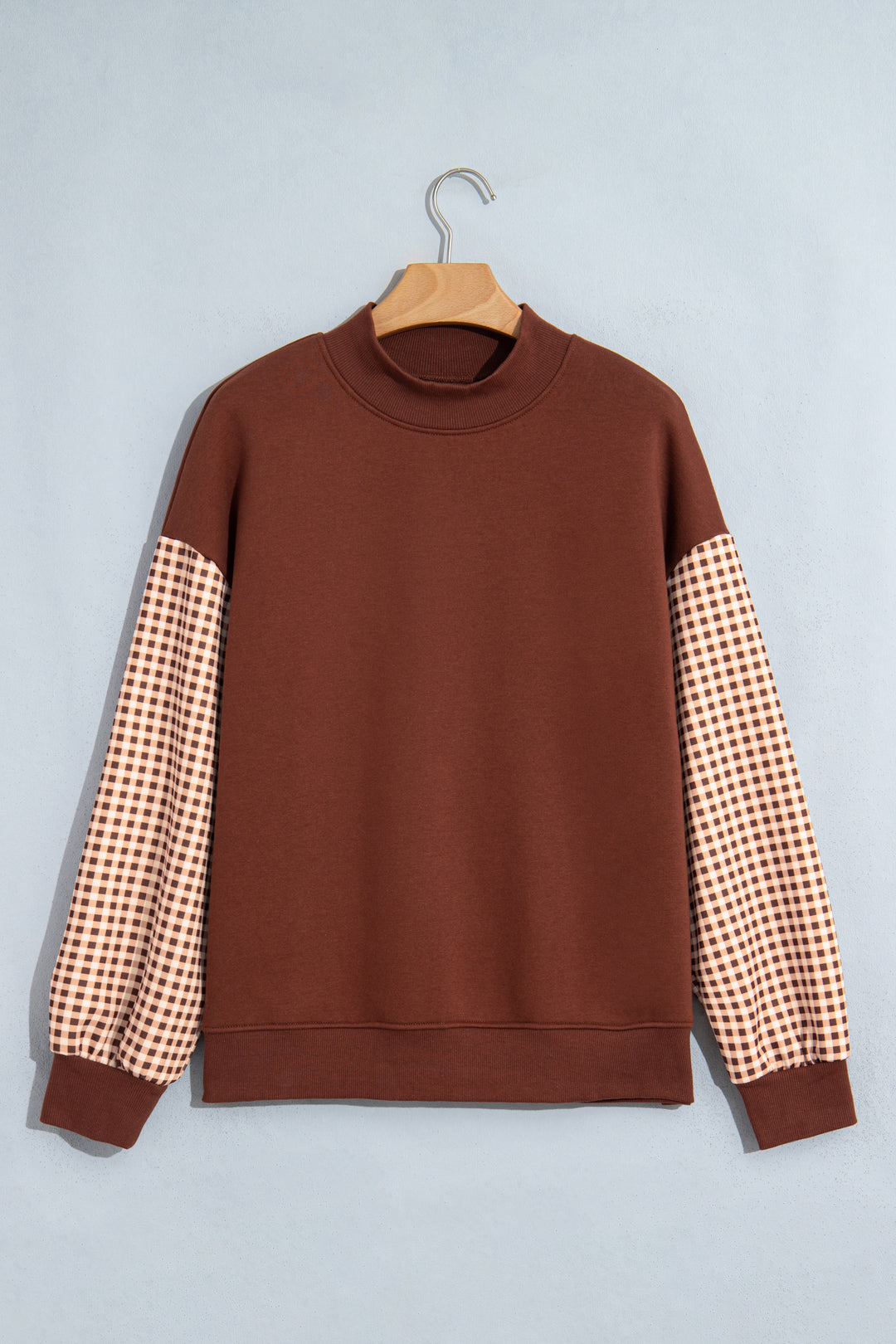 Evergreen Plaid Sleeve Colorblock Loose Tunic Sweatshirt