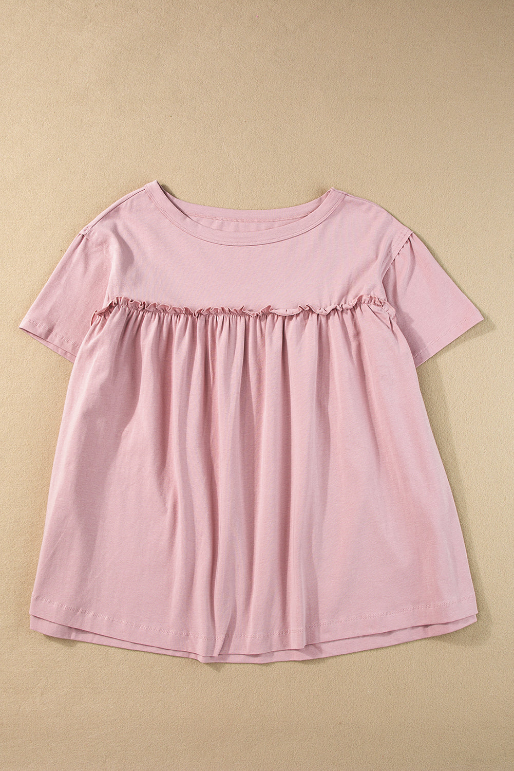 Light Pink Ruffled Trim Loose Babydoll Tee