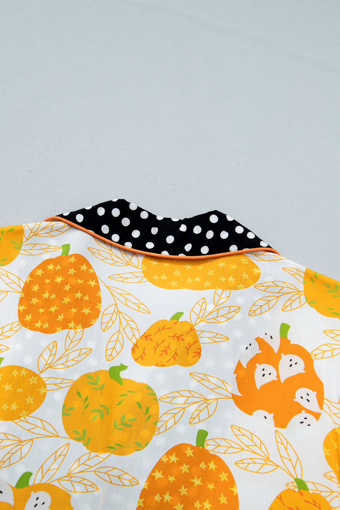 Orange Short Sleeve Pumpkin Print Polka Dot Trim Pocket Pocket Placket Home Wear Lounge Set