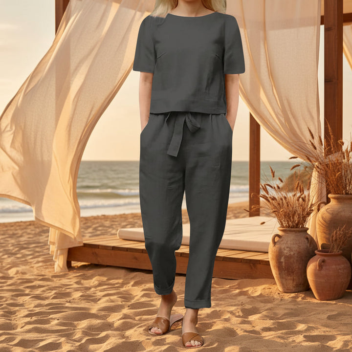 Wide-Leg Pants Two-Piece Set – Solid Color Casual Lounge Suit