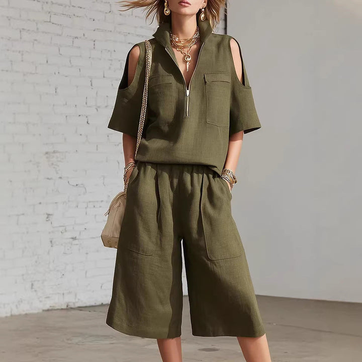 Short-Sleeve Shirt &amp; Loose Shorts Two-Piece Set | Casual