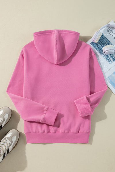 Bonbon Solid Color Fleece Lined Drawstring Hoodie with Pocket