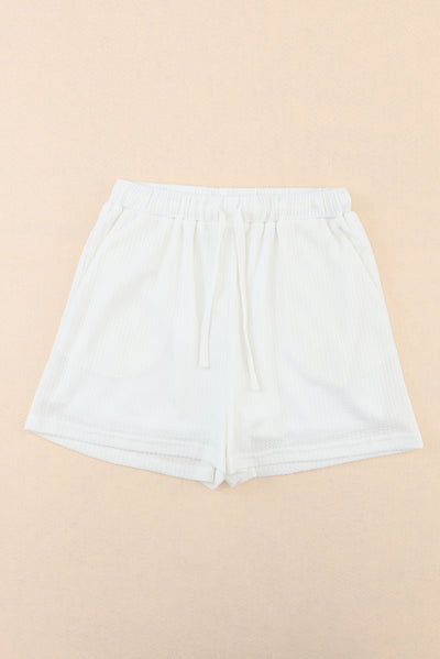 White Waffle Knit Lace-up High Waist Wide Leg Casual Shorts