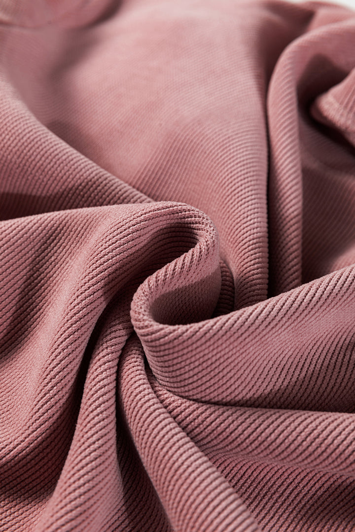 Fushia Solid Color Textured Knit Drop Shoulder Pullover Drawstring Shorts Set