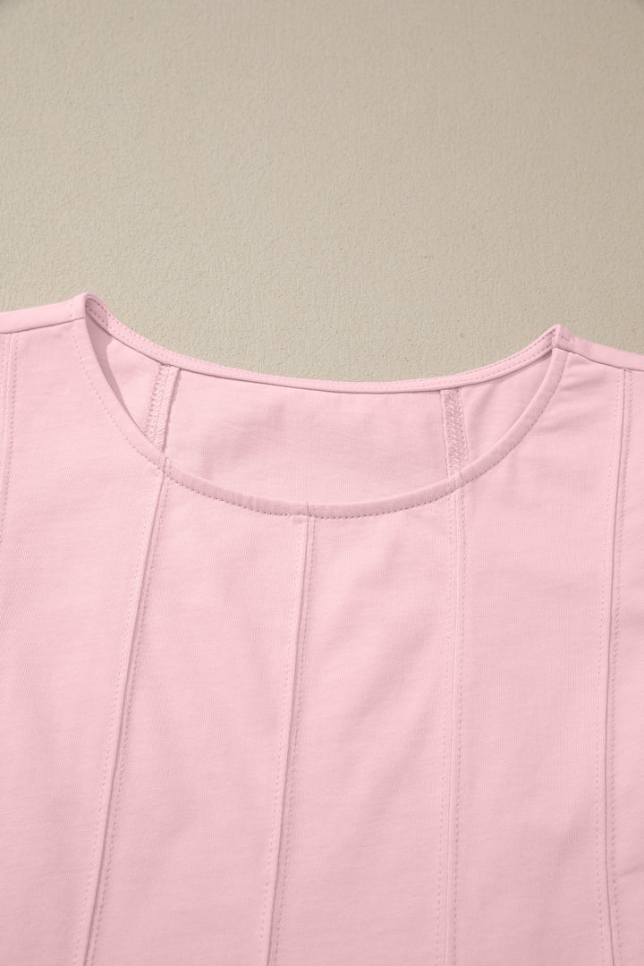 Mist Blue Stitched Detail Loose Tank Top 2pcs Short Set