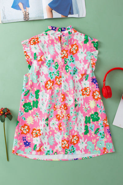 Pink Frilled Collar Floral Vest