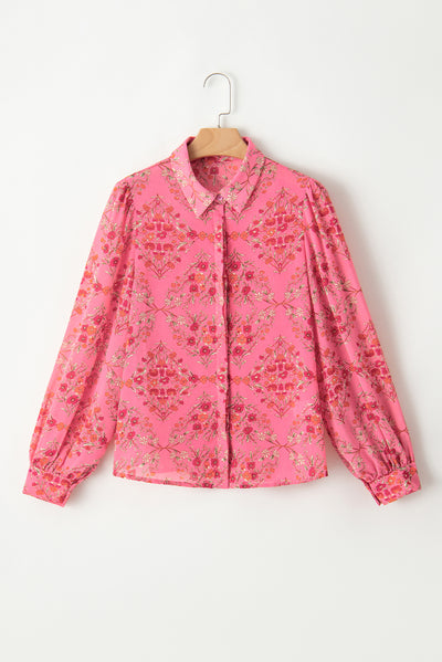 Strawberry Pink Aesthetic Floral Puff Sleeve Shirt