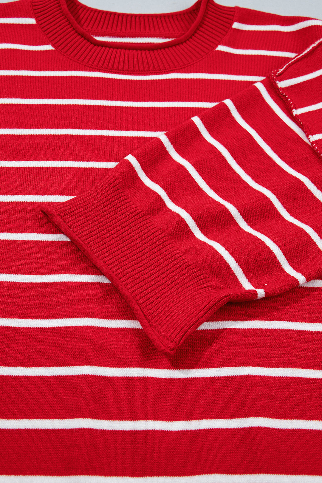 Red Stripe Dropped Shoulder Half Sleeve Relaxed Knit Sweater