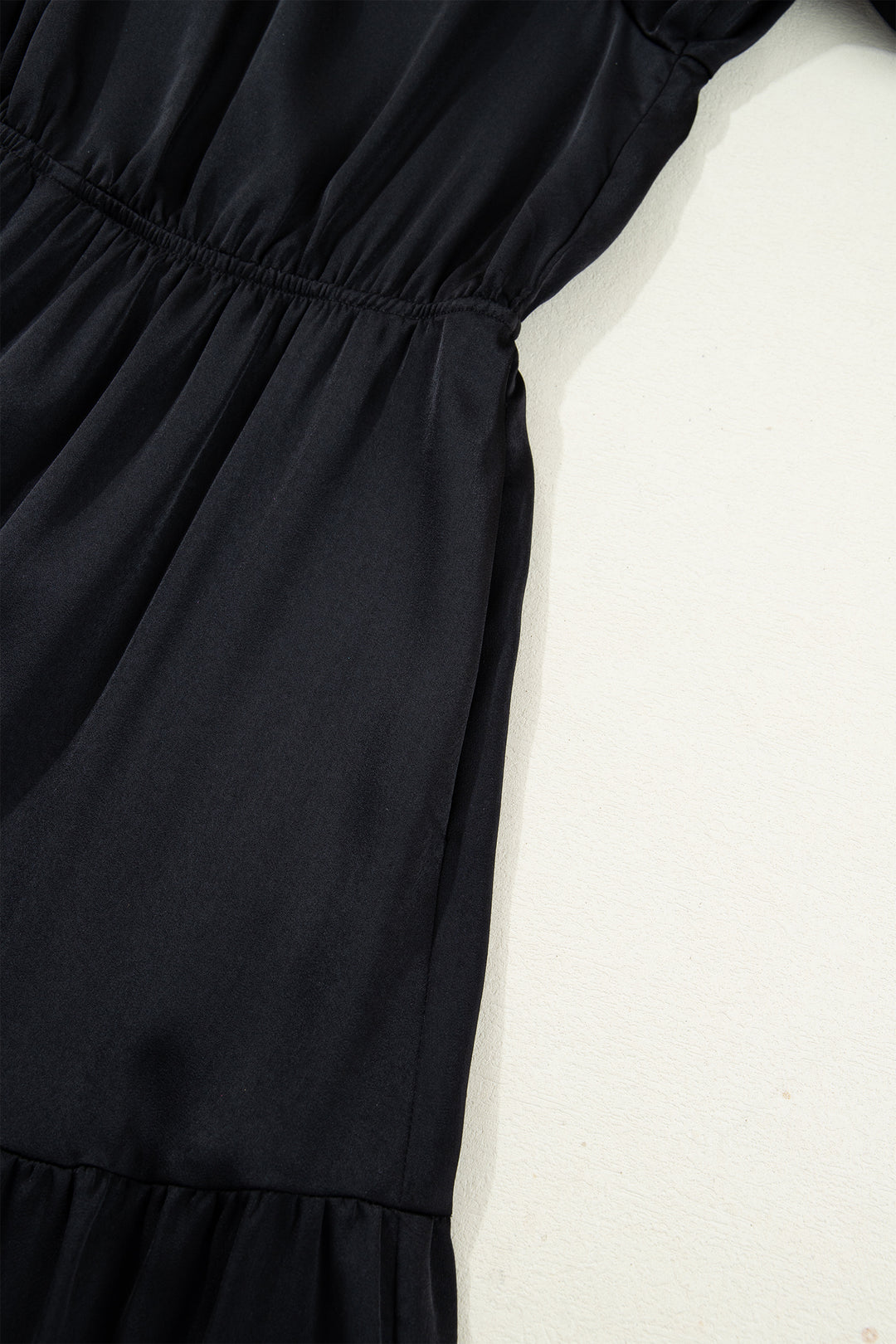Black Flounced Bracelet Sleeve V Neck Tiered Maxi Dress