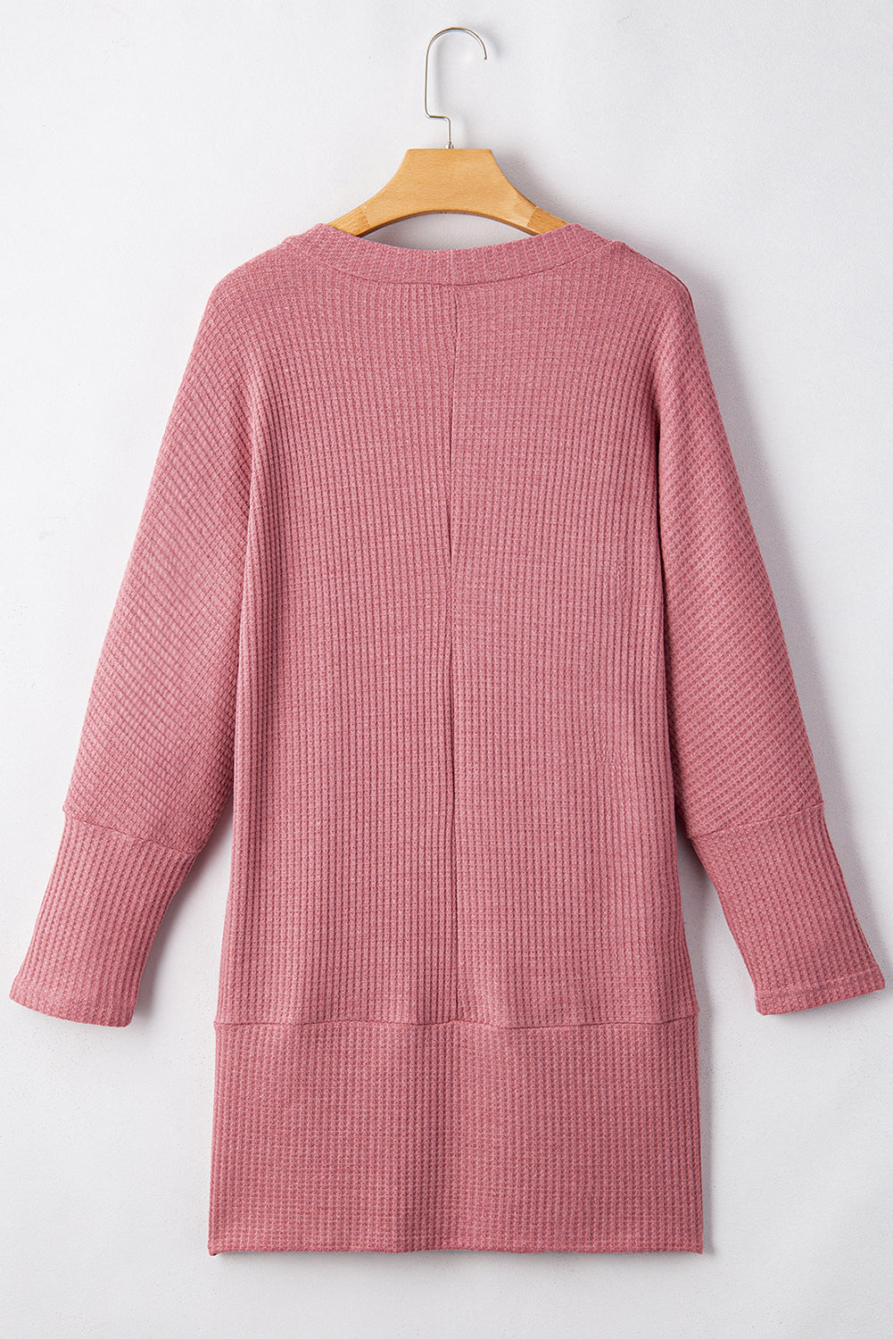 Mineral Red Solid Color Waffle Knit Cardigan with Pocket